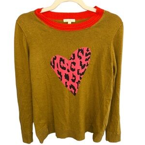 Lisa Todd Olive Green Sweater with Pink Heart & Red Trim